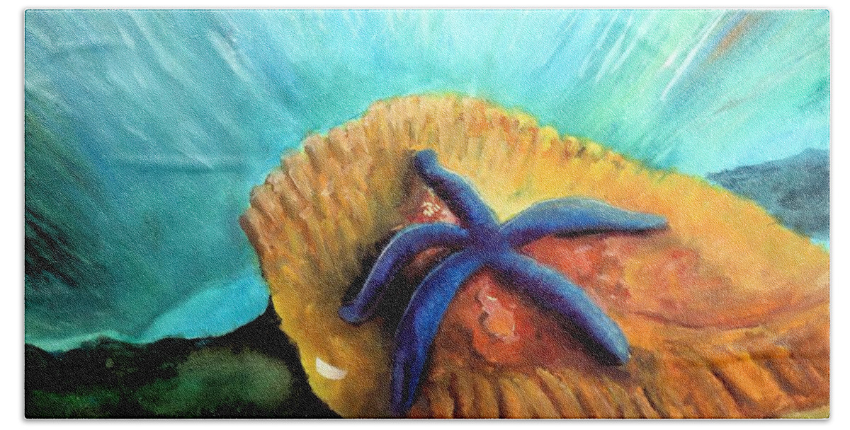 Sea Star Fish Hand Towel featuring the painting Sea Star Fish by Bernadette Krupa