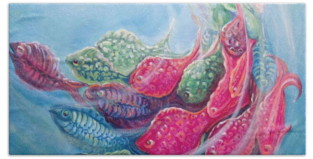 Fish Bath Towel featuring the painting Sea Swirls by Carol Allen Anfinsen