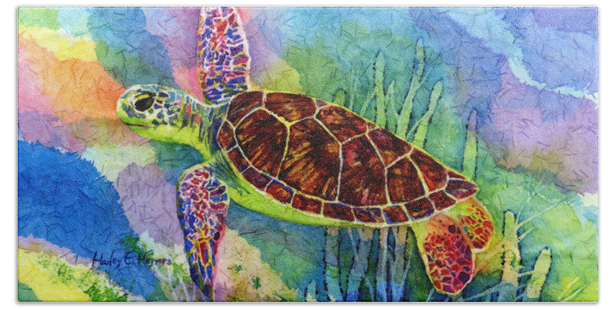 Turtle Hand Towel featuring the painting Sea Turtle by Hailey E Herrera