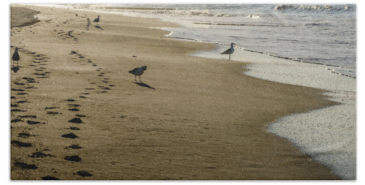 Rockaway Bath Towel featuring the photograph Seagulls Early Morning Rockaway Beach by Maureen E Ritter