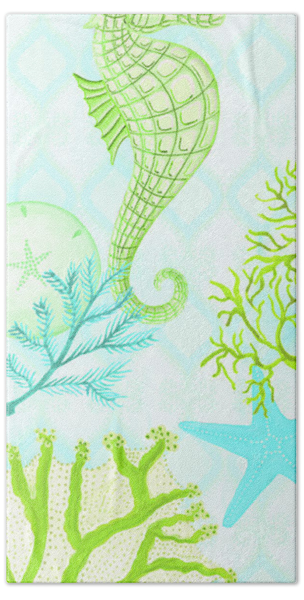 Seahorse Hand Towel featuring the digital art Seahorse Reef Panel I by Andi Metz