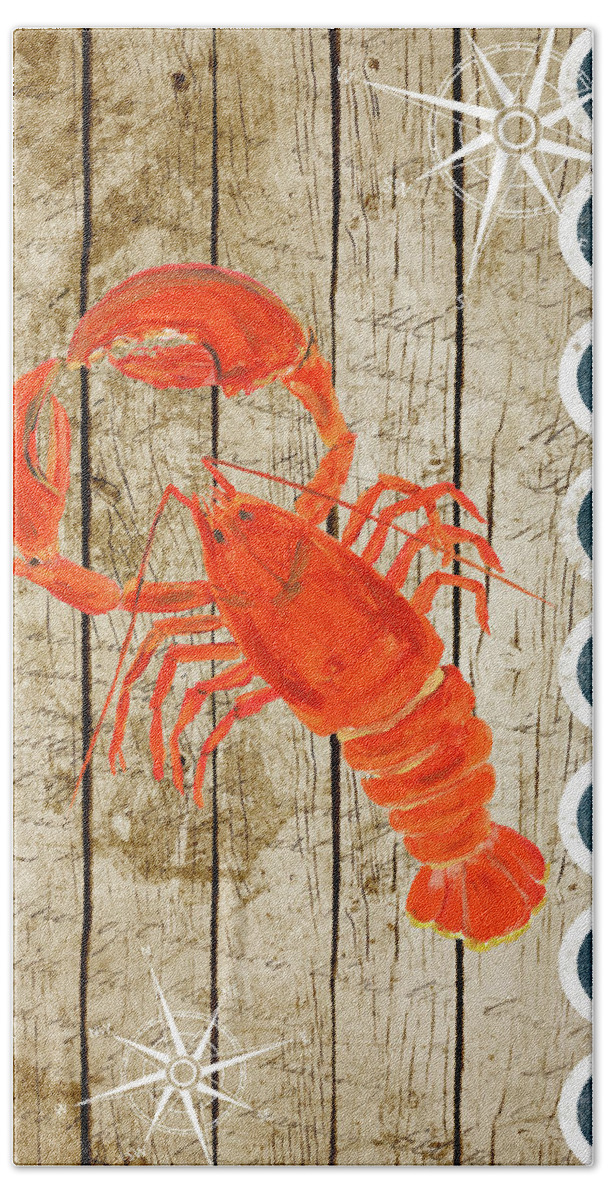 Sealife Hand Towel featuring the painting Sealife Lobster by South Social D