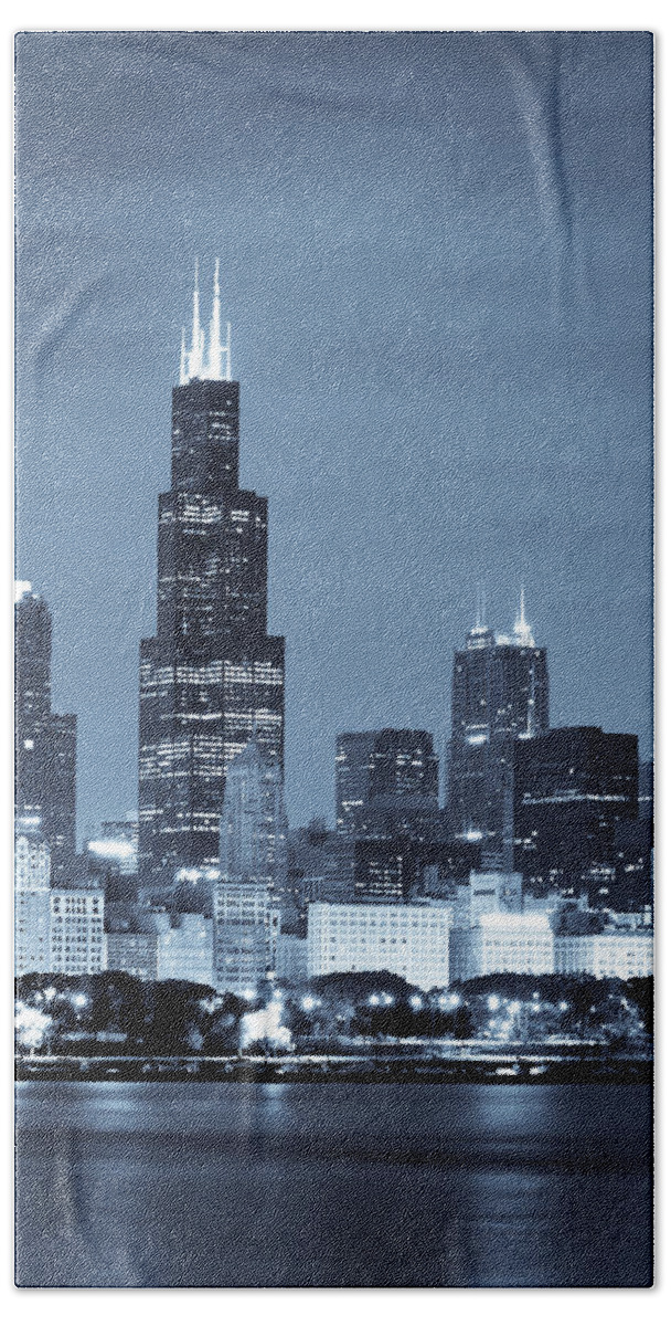 Chicago Skyline Hand Towel featuring the photograph Sears Tower in Blue by Sebastian Musial