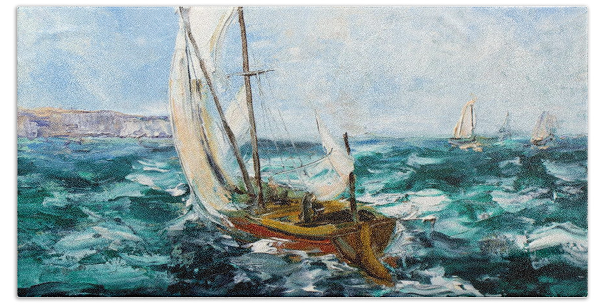 Sail Hand Towel featuring the painting Seascape by Luke Karcz