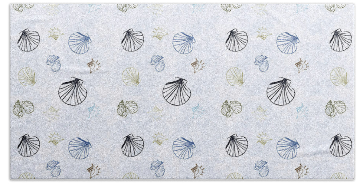 Seashell Bath Towel featuring the mixed media Seashell Pattern by Christina Rollo