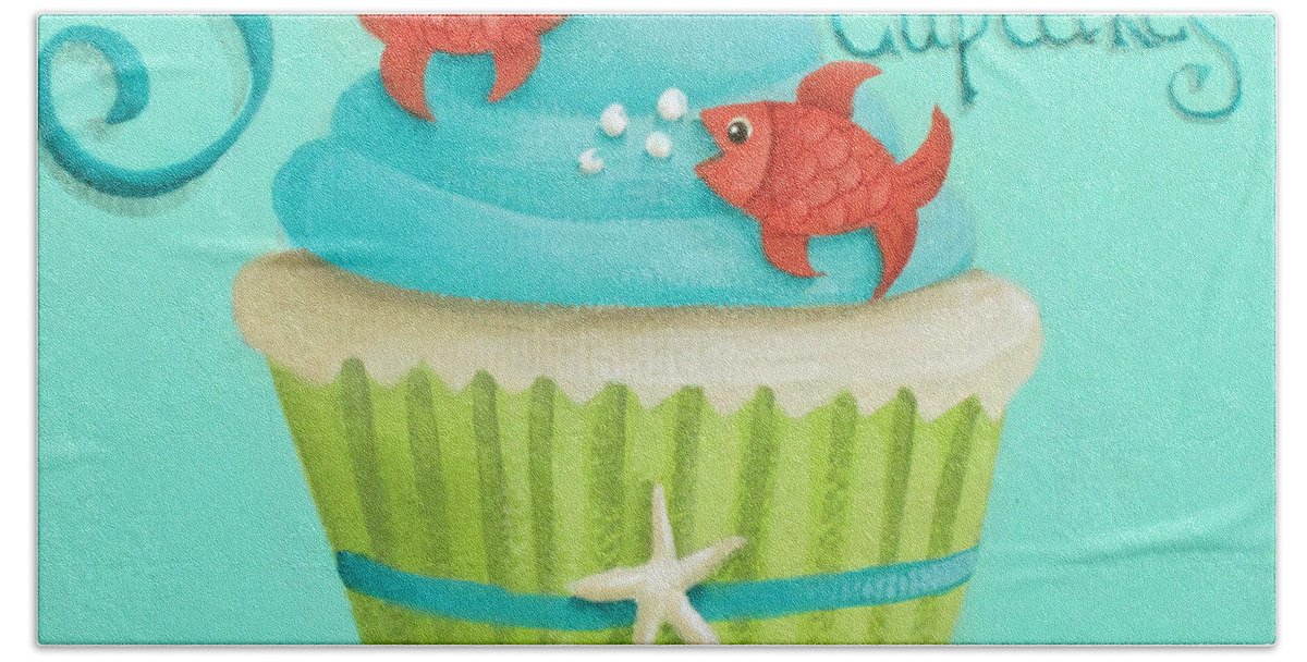Art Bath Sheet featuring the painting Seaside Cupcakes by Catherine Holman