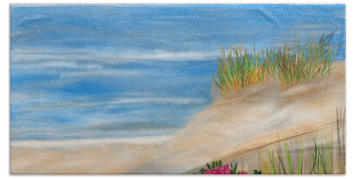 Sandunes Bath Towel featuring the painting Seaside Dunes by Christine Fournier
