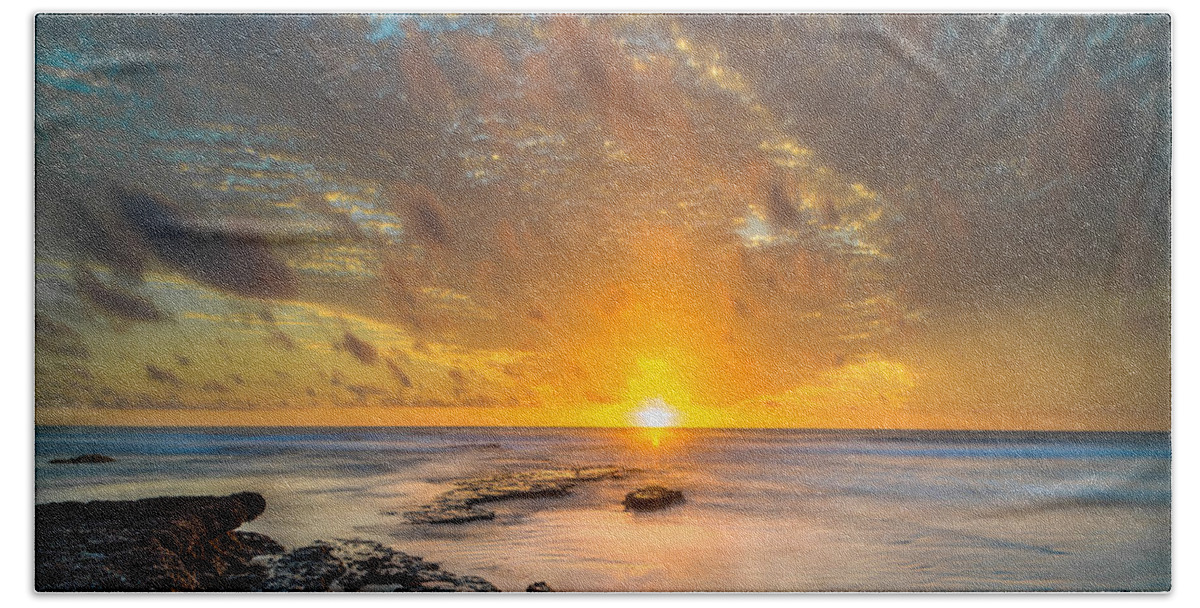 California; Long Exposure; Ocean; Reflection; San Diego; Sand; Seascape; Sunset; Sun; Clouds Hand Towel featuring the photograph Seaside Sunset - Square by Larry Marshall