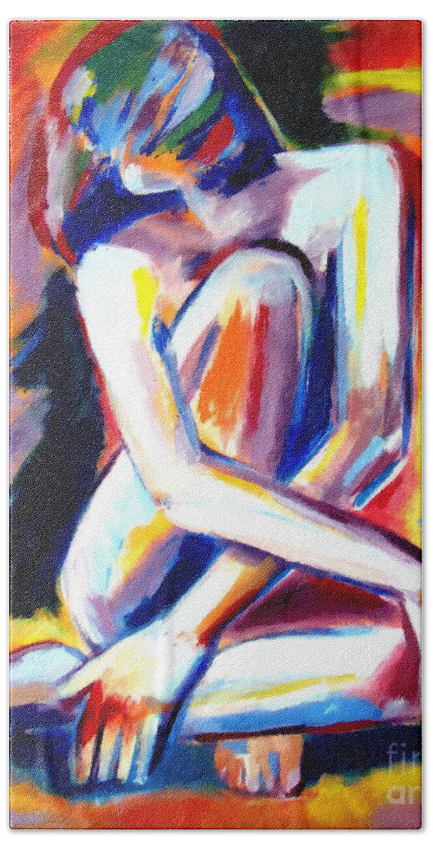 Nude Figures Bath Towel featuring the painting Seated Lady by Helena Wierzbicki