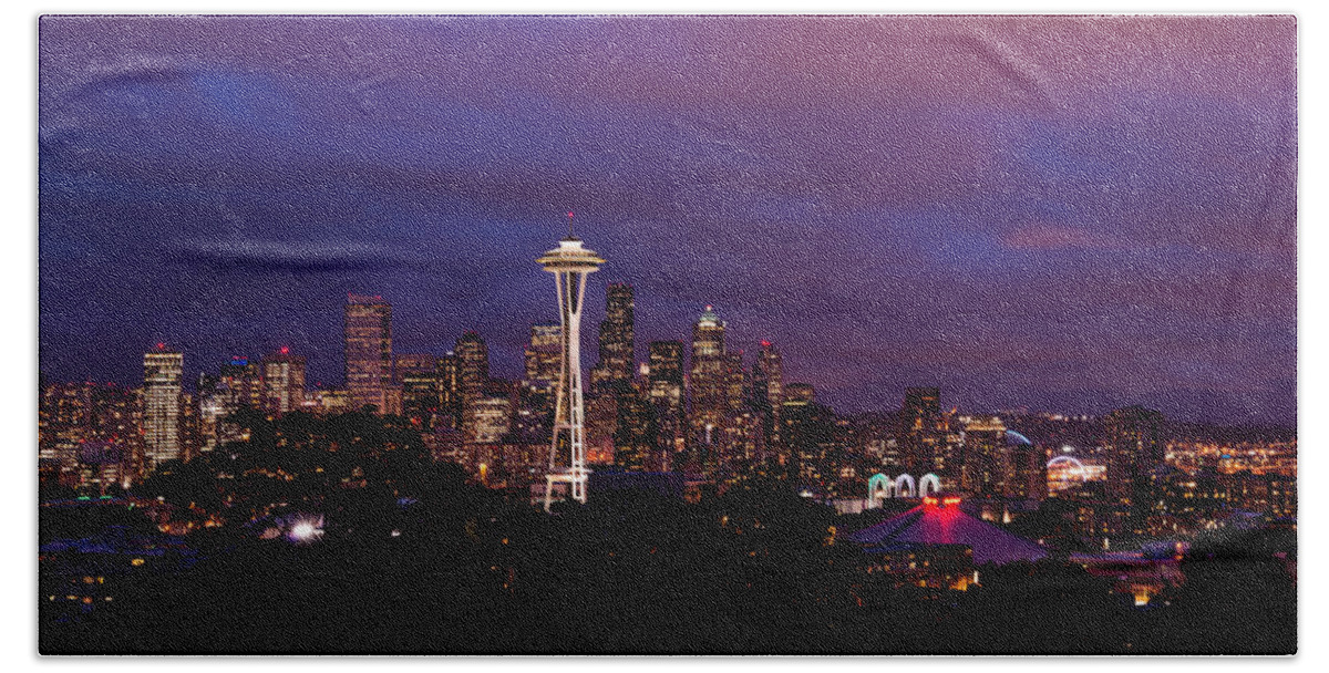 Seattle Bath Sheet featuring the photograph Seattle Night by Chad Dutson