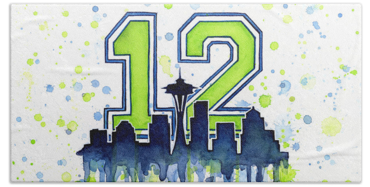 Seattle Bath Sheet featuring the painting Seattle Seahawks 12th Man Art by Olga Shvartsur