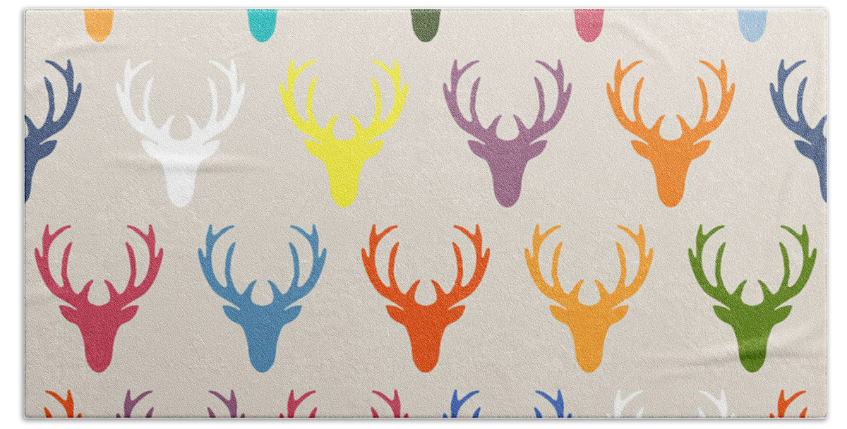Deer Hand Towel featuring the drawing Seaview Simple Deer Heads by MGL Meiklejohn Graphics Licensing