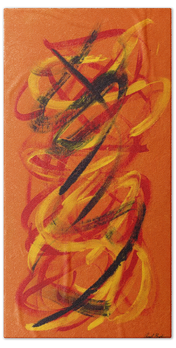 Abstract Hand Towel featuring the painting Secret Message by Angela Bushman