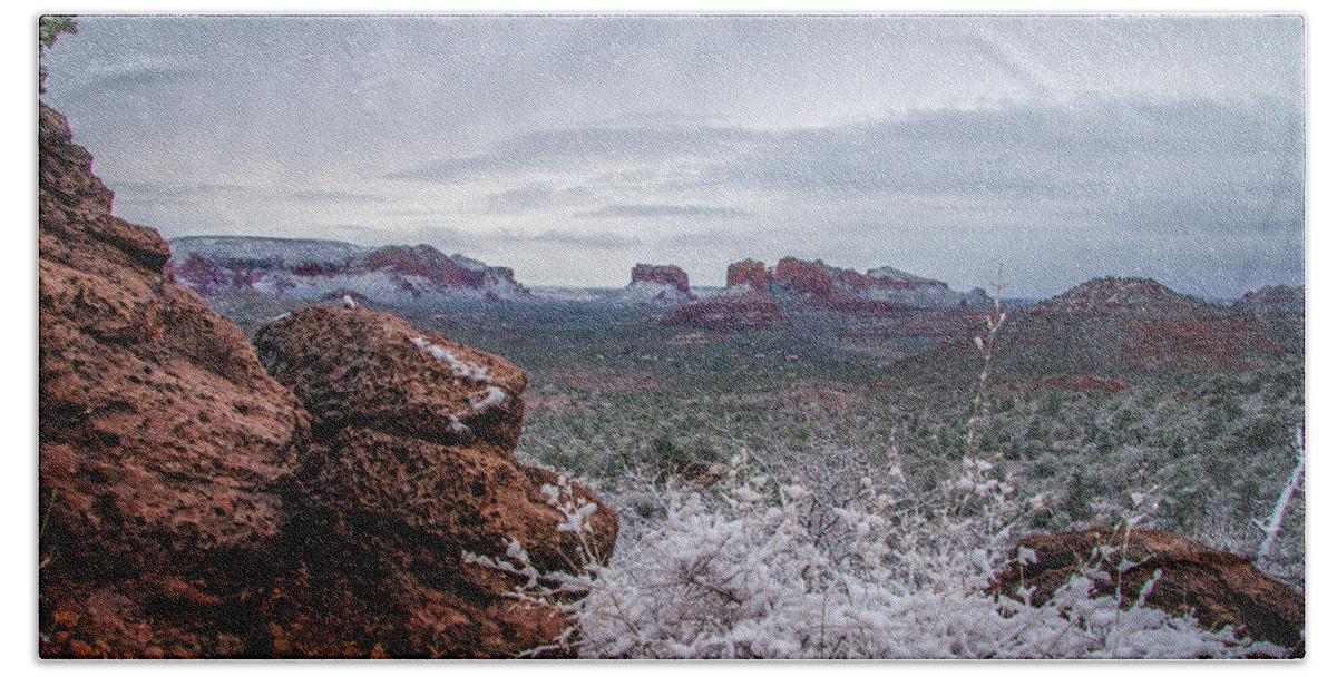 Sedona Hand Towel featuring the photograph Sedona in Winter 08 by Will Wagner