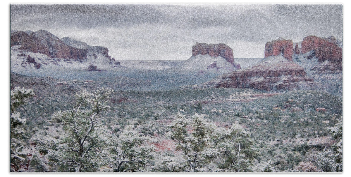 Sedona Hand Towel featuring the photograph Sedona in WInter 06 by Will Wagner