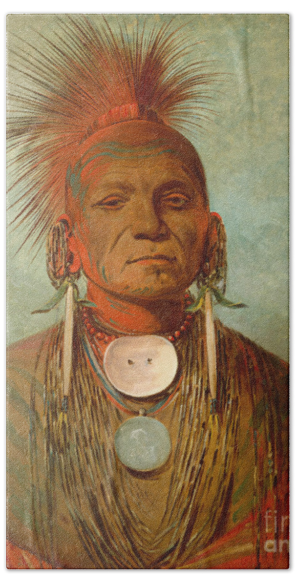 Chief Hand Towel featuring the painting See non ty a an Iowa Medicine Man by George Catlin