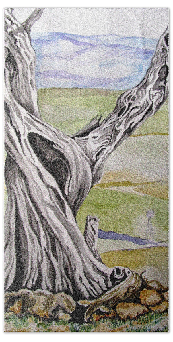 Trees Hand Towel featuring the painting Sentinel Tree by Linda Williams