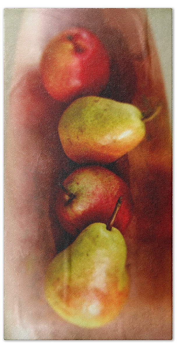 Fruit Hand Towel featuring the photograph September Harvest Pears on a Copper Tray by Louise Kumpf