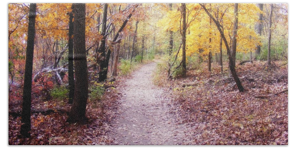 Autumn Hand Towel featuring the photograph Serenity a Autumn Walk by Peggy Franz