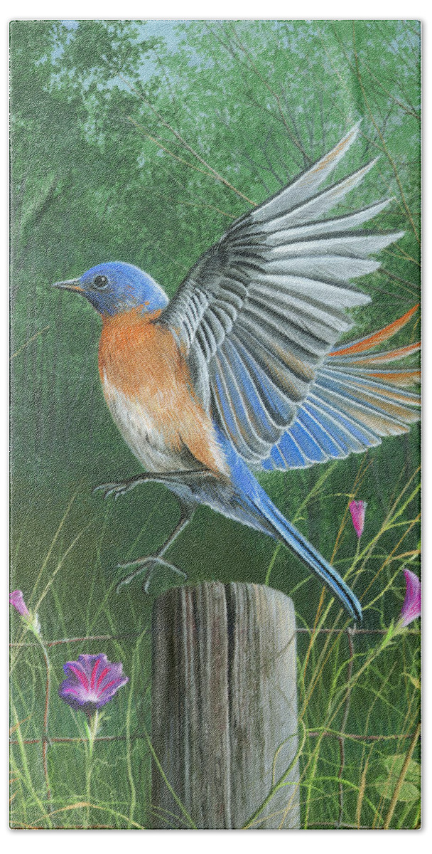Blue Bird Hand Towel featuring the painting Shades of Blue by Mike Brown