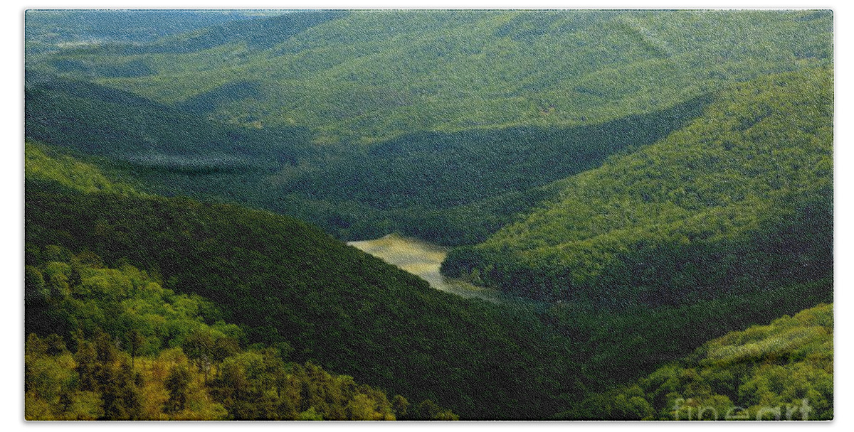 Moormans River Overlook Hand Towel featuring the photograph Shadows In The Shenandoah Valley by Adam Jewell