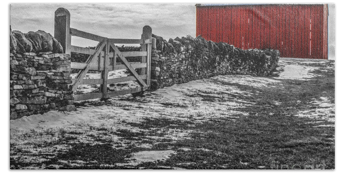 M C Story Hand Towel featuring the photograph Shakertown Red Barn - SC by Mary Carol Story