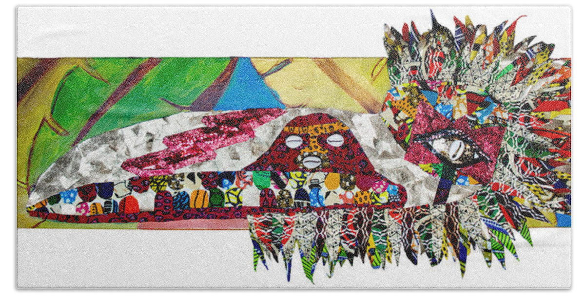 Bird Hand Towel featuring the tapestry - textile Shango Firebird by Apanaki Temitayo M