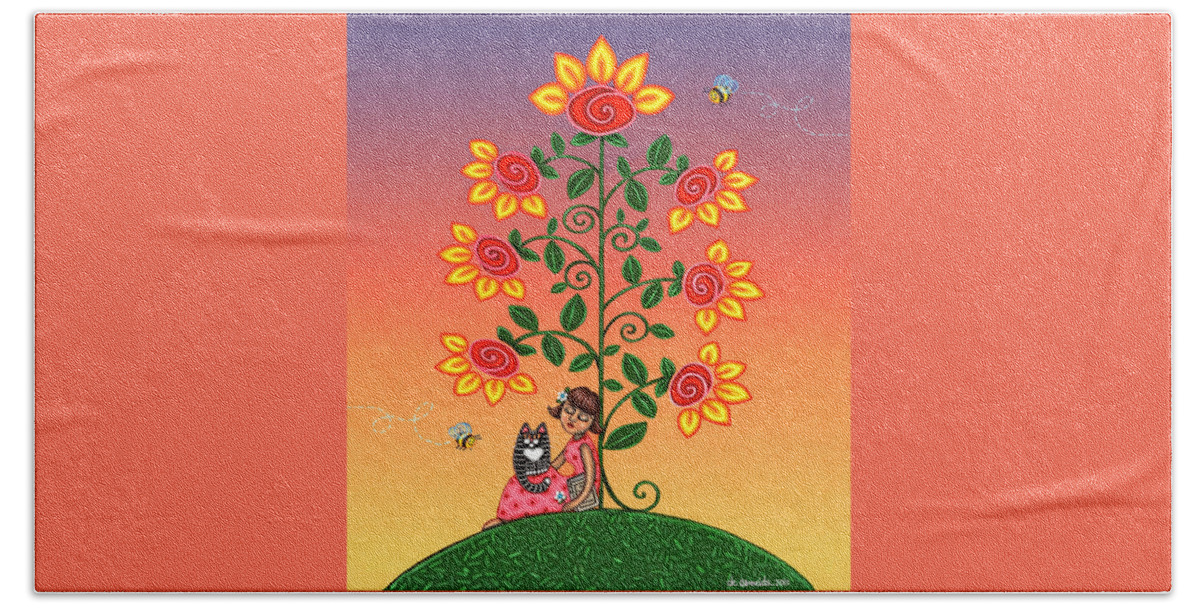 Folk Art Hand Towel featuring the painting She Is Life Barnes and Noble by Victoria De Almeida