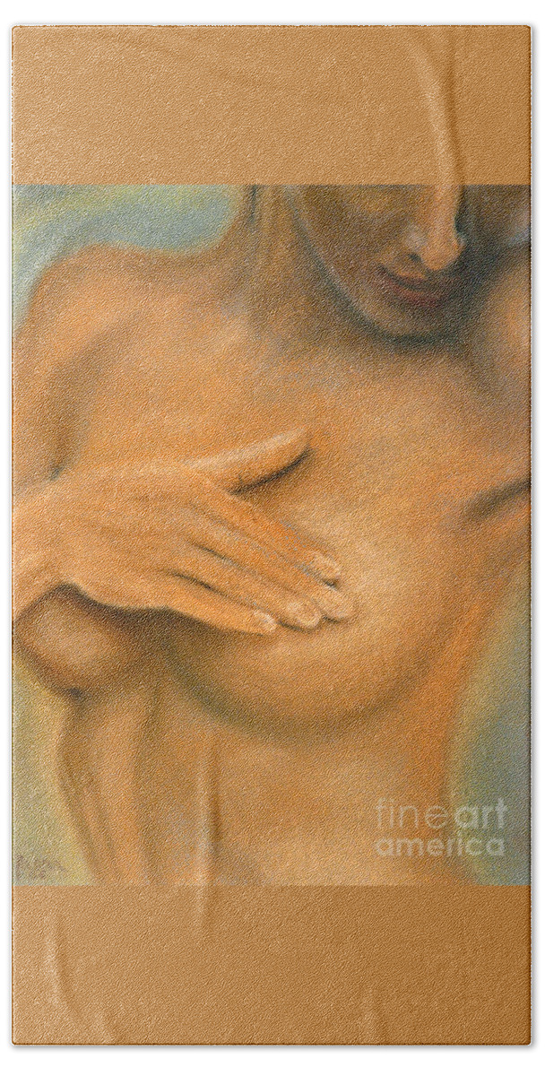 Female Nude Bath Towel featuring the painting She by Jasna Dragun