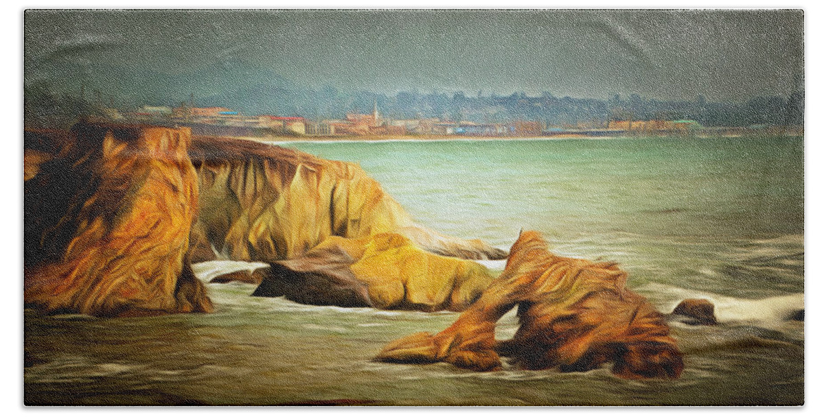 Barbara Snyder Bath Towel featuring the painting Shell Beach After The Storm Digital by Barbara Snyder 