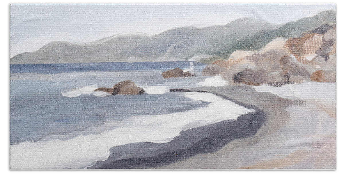 Seascape Hand Towel featuring the painting Shelter Cove by Sarah Lynch