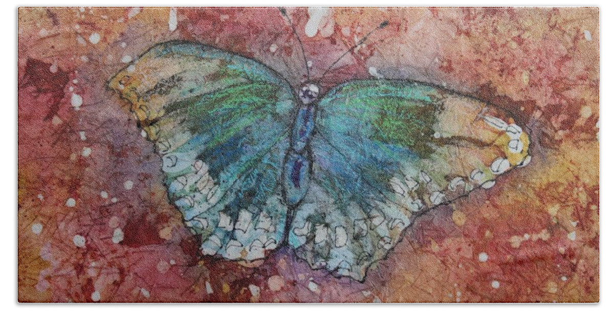 Butterfly Hand Towel featuring the painting Shimmer wings by Ruth Kamenev
