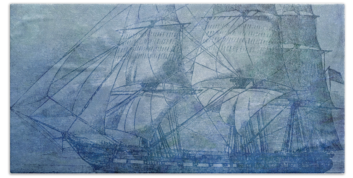 Ocean Hand Towel featuring the mixed media Ship 2 With Quote by Angelina Tamez