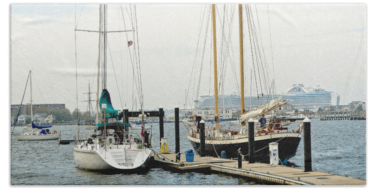 Newport Bath Towel featuring the photograph Ships in Newport Harbor by Mitchell R Grosky
