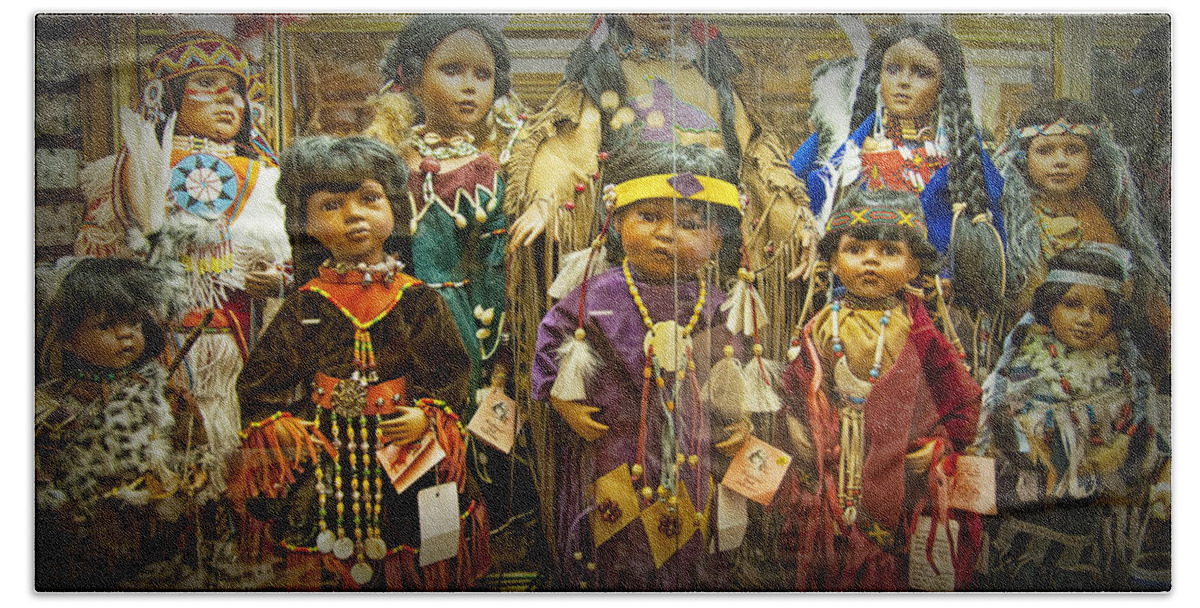 Art Bath Towel featuring the photograph Shop Display of American Indian Dolls by Randall Nyhof