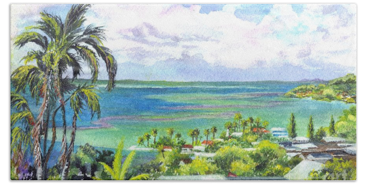 Hawaii Bath Towel featuring the painting Shores of Oahu by Carol Wisniewski