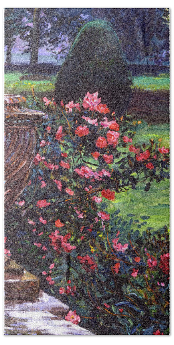 Gardenscape Bath Towel featuring the painting Shrub Roses In Somerset by David Lloyd Glover