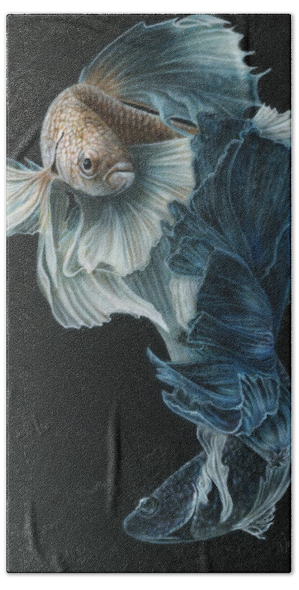 North Dakota Artist Hand Towel featuring the painting Siamese Fighting Fish Three by Wayne Pruse