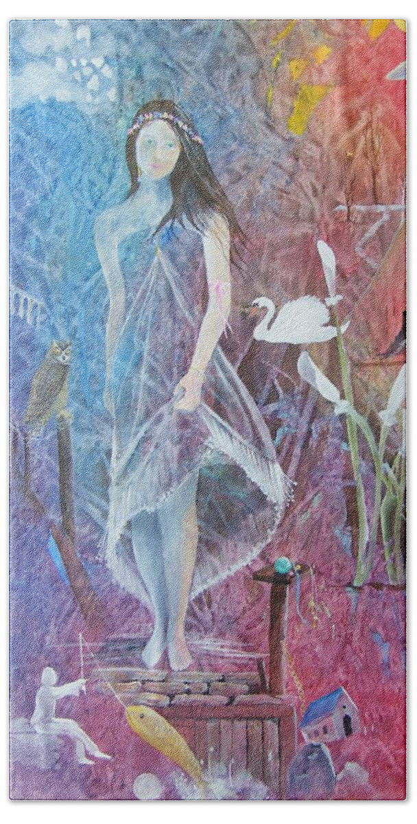 Girl Bath Towel featuring the painting Sian Nia by Jackie Mueller-Jones