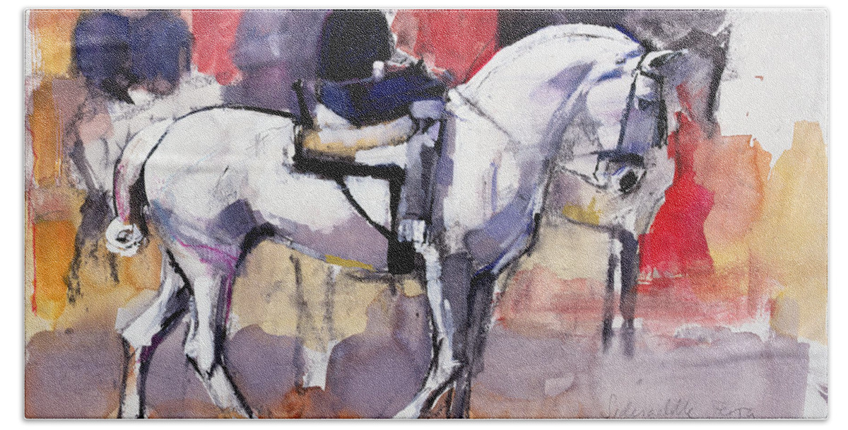 Side Bath Towel featuring the photograph Side-saddle At The Feria De Sevilla, 1998 Mixed Media On Paper by Mark Adlington