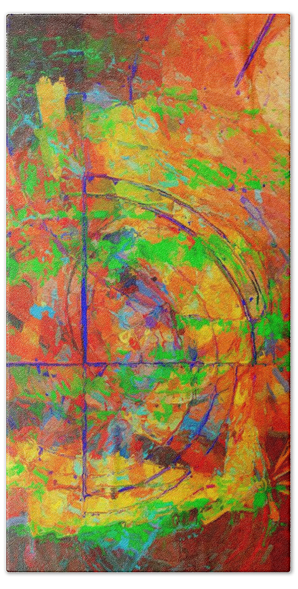 Abstract Bath Towel featuring the painting Sight Lines by Sandy MacGowan