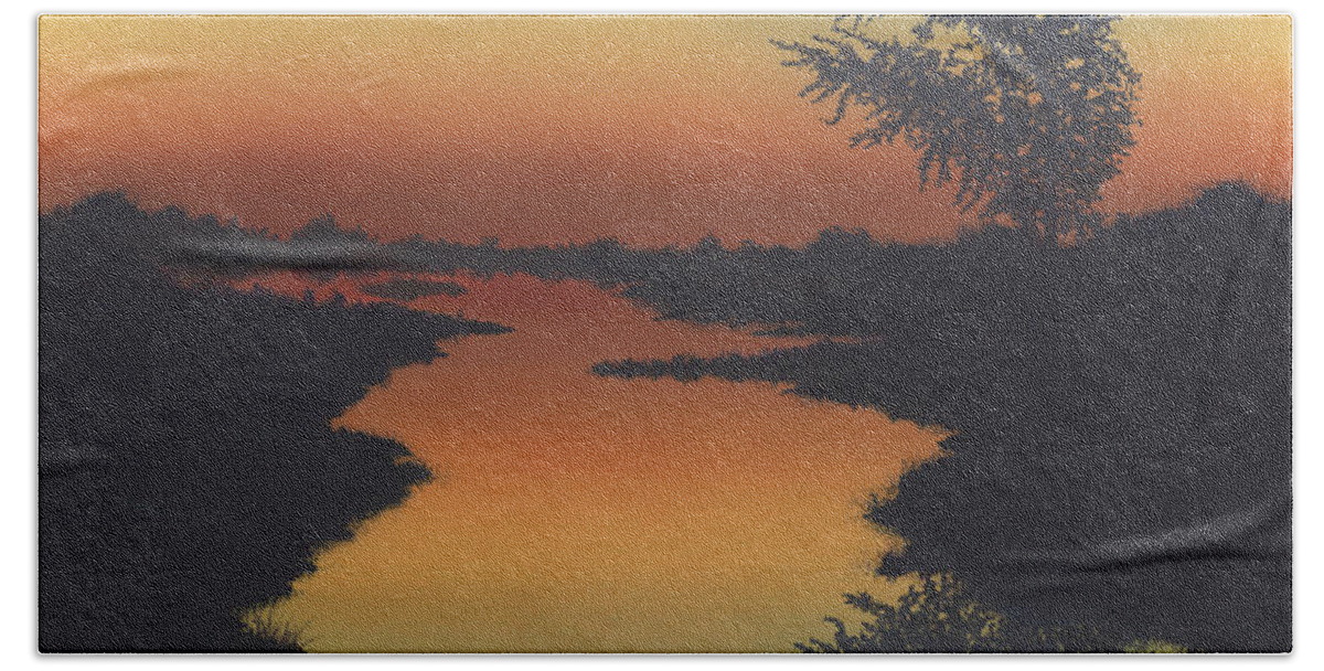 Sunset Bath Towel featuring the painting Silent Waters by Peter Rashford