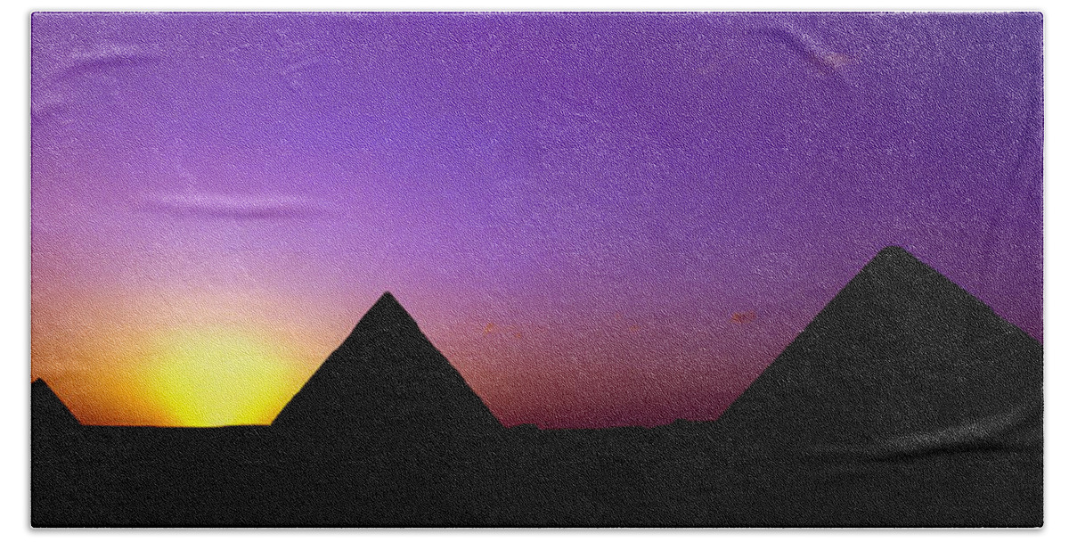 Photography Bath Towel featuring the photograph Silhouette Of Pyramids At Dusk, Giza by Panoramic Images
