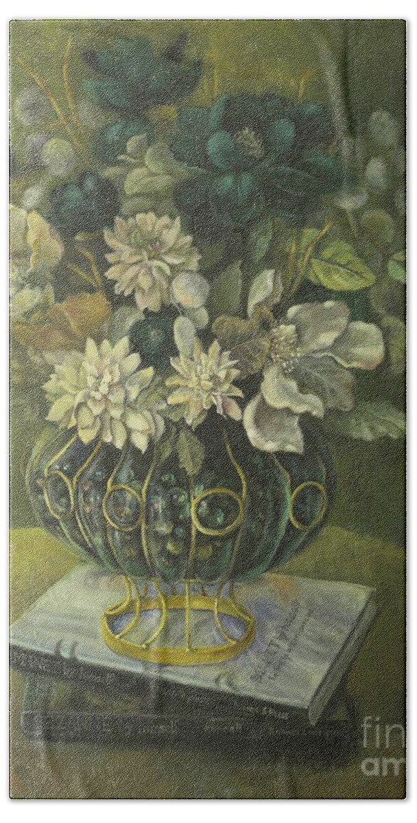 Still Life Hand Towel featuring the painting Silk Floral Arrangement by Marlene Book