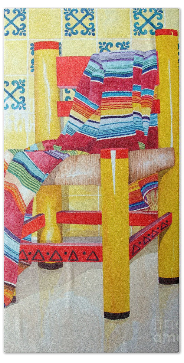 Still Life Painting Hand Towel featuring the painting Silla de la Cocina--Kitchen Chair by Kandyce Waltensperger