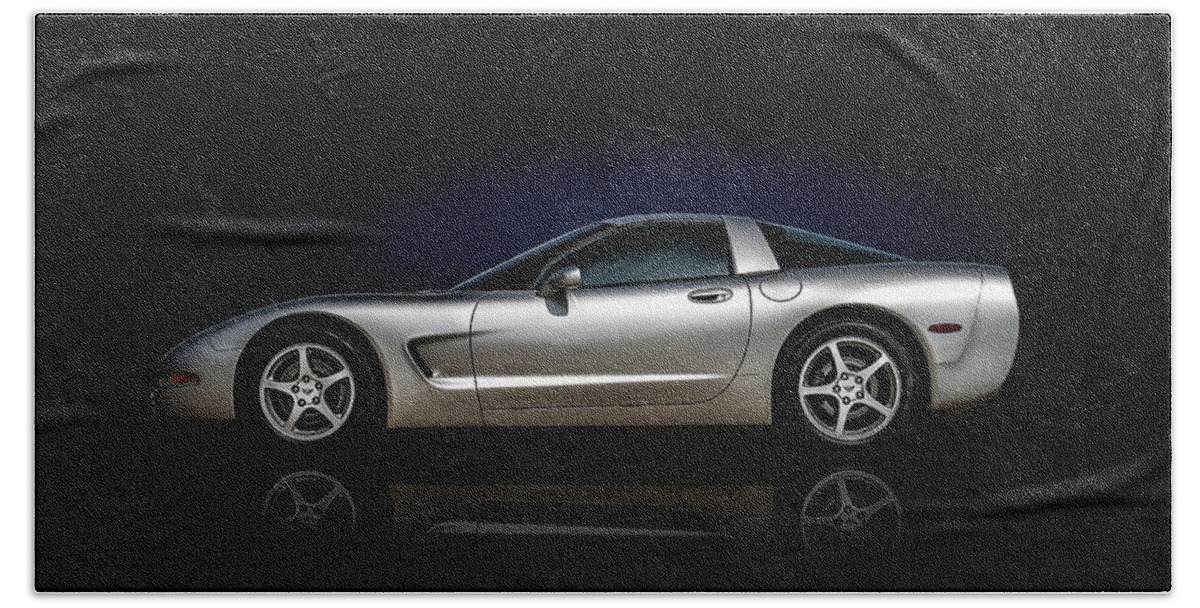 Corvette Hand Towel featuring the digital art Silver C5 by Douglas Pittman