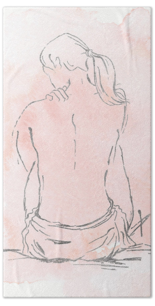 Silver Hand Towel featuring the digital art Silver Nude On Pink II by Patricia Pinto