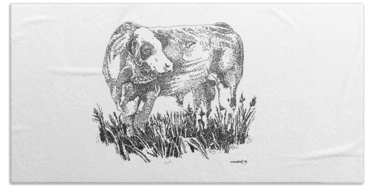 Beef Bath Towel featuring the drawing Simmental Bull by Larry Campbell
