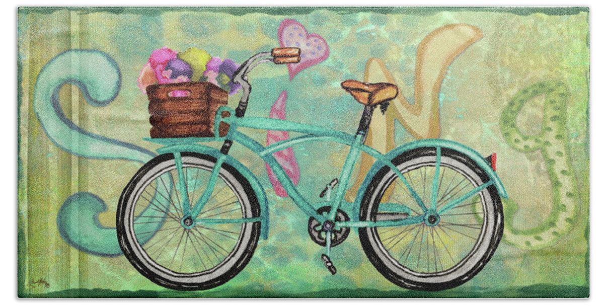 Sing Hand Towel featuring the digital art Sing And Play Bike I by Elizabeth Medley
