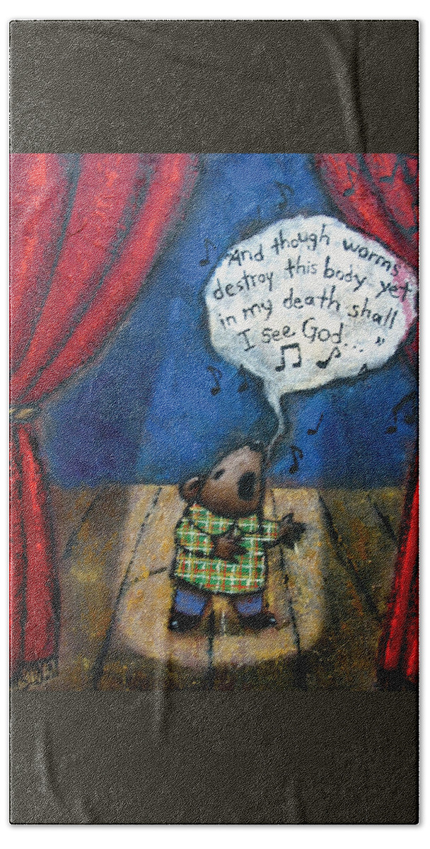 Mouse Hand Towel featuring the painting Singing Mouse by Pauline Lim